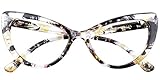 SOOLALA Womens Oversized Fashion Cat Eye Eyeglasses Frame Large Reading Glasses (2 Pairs/Black and Yellow Glass, 2.75)