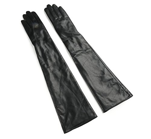 Ambesi Women's Fleece Lined Opera Long Lambskin Leather Winter Gloves Black M