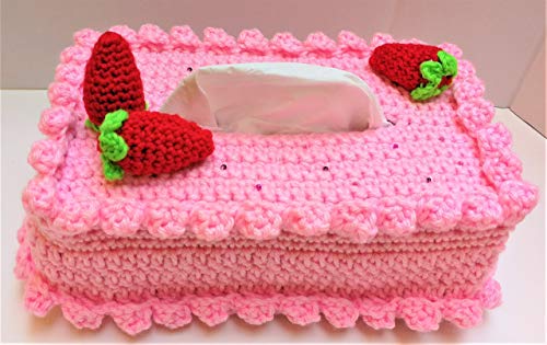 Large Cute Custom Modern Decorative Pink Strawberries Cake House Toilet Rectangular Facial Kleenex Tissue Paper Box Cover Napkin Holder Mother Fiancée Girlfriend Birthday Gift Anniversary Ideas Basket