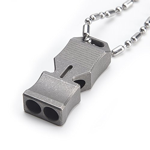 TACRAY Titanium Emergency Necklace Whistle Double Tubes High Decibel Survival Signal Tool