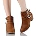 TOP Moda Women's Buckle Straps Stacked Low Heel Ankle Booties Tan 10