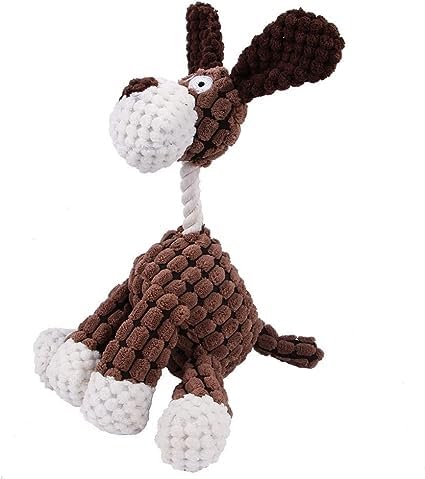 Squeaky Dog Plush Toy, Dog Toy, Plush Animal Dog Toy for Small Medium, Donkey, Dog, Sheep, Approx. 28 x 20 x 7 cm (Brown, Animal Print)