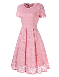 GloryStar Vestido de dama de honor elegante, vintage, floral, de encaje, para cóctel, fiesta, formal