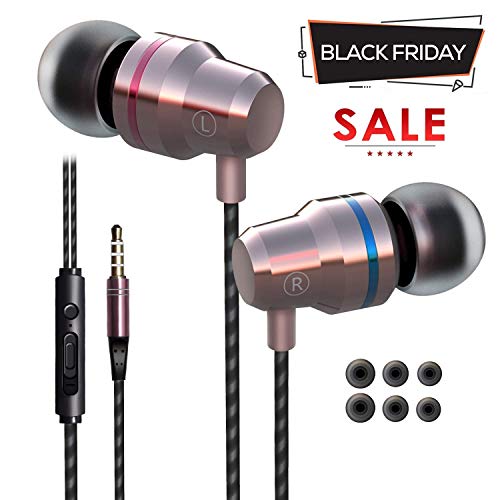 Earbuds Earphones Headphones Ear Buds Wired Stereo in Ear with Microphone Volume Control Best Waterproof Comfortable for Samsung Galaxy Cellphone Android mp3 Players Laptop Computers PC 3.5mm (Gold)