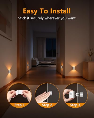 WILLED Luz Nocturna Recargable con Sensor de Movimiento, Luz LED para Escaleras, 8 Piezas, 3 Modos (Auto/Encendido/Apagado), Luz Adhesiva para Pasillos, Armarios y Cocina