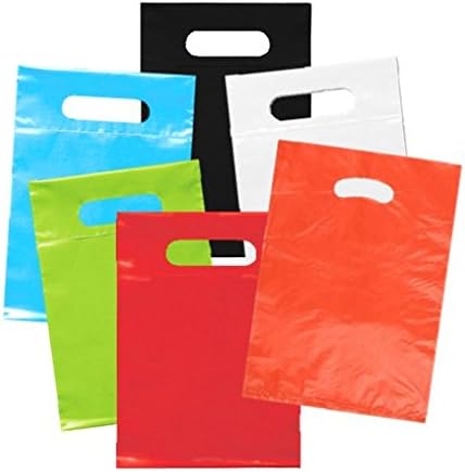 Flexicore Packaging Plastic Bags with Die Cut Handle Size: 8.5 Inch X 12 Inch | Count: 50 Bags | Color: Assorted