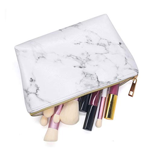 Marble Makeup Bag,2 Pack Marble Cosmetic Bag Small Makeup Pouch for Purse Waterproof Marble Pattern Cosmetic Pouch (White)