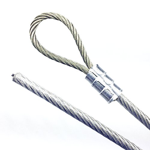 PSI - Galvanized Steel 3/16â€ Vinyl Coated Wire Rope 7x19 Strand 1/8â€ Core, Single Loop Zinc Plated Sleeve, One Turnbuckle, Made to Order String Light Guide Wire Safety Braided Cable (70 feet, Clear)