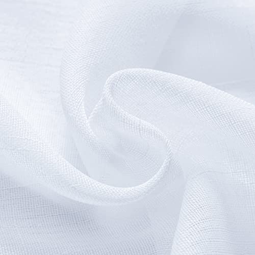 RMUTTLY SNOW WHITE ELEGANT FAUX LINEN TEXTURED SHEER CURTAINS LIGHT FILTERING ANTI-RUST GROMMETS WINDOW PANELS/DRAPES FOR BEDROOM,LIVING ROOM,GLASS-PATIO,SET OF 2,55X72 INCH