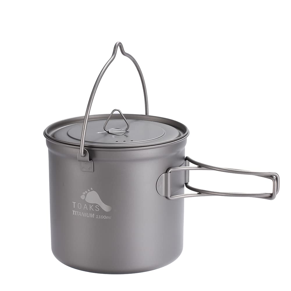 TOAKS Titanium Outdoor Camping Hanging Pot With Bail Handle Easy to Carry, a Variety of Capacities (1100ml)