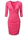 DRESSIS Women's 3/4 Sleeve Plunging Surplice Ruched Sheath Dress S-3XL (12 Colors)