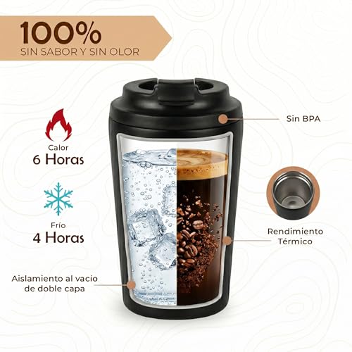 Smarthers Termo Cafe o Te - Taza Termo Cafe para Llevar, Vaso Termico con Mantenimiento de Frío y Calor 4-6 Hrs, Taza Termica de Acero Inoxidable Bpa Free, Vaso Cafe para Llevar, Vaso Termico Cafe