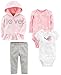 Simple Joys by Carter's Baby Girls' 4-Piece Jacket, Pant, and Bodysuit Set, Pink/Plum, 18 Months
