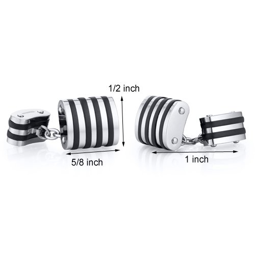 Unique Black Stripe Polished Titanium Chain Style Mens Cufflinks