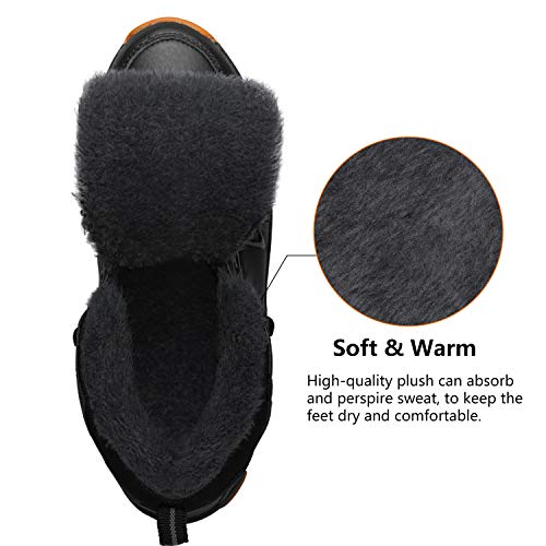 WellUp Men's Snow Boots-Fur-Lined Shoes Non-Slip Outdoor Motorcycle Backpacking Trekking Trails Hiking Sneakers Black 9