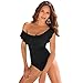 Womens Cute Solids Ruffle Off Bodysuits Shoulder One Piece Swimsuit Black S