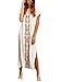 Milumia Women's Bohemian Floral Embroidery Split Maxi Dress Cover Ups