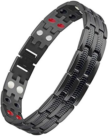 Titanium Magnetic Therapy Bracelet 4 Element Pain Relief for Arthritis and Carpal Tunnel (Black)