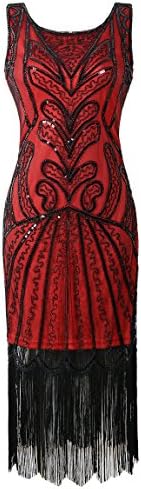 Mesisan Women's 1920s Vintage Inspired Sequin Embellished Fringe Prom Gatsby Flapper Dress