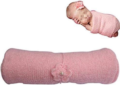 Newborn Baby Pink Stretchy Cocoon Pod Mohair Swaddle Wrap +Flower Headband Photo Photography Props