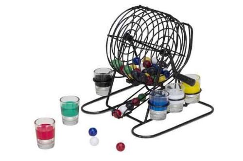 Drinking Bingo Game with 6 Different Color Shot Glasses & Metal Cage