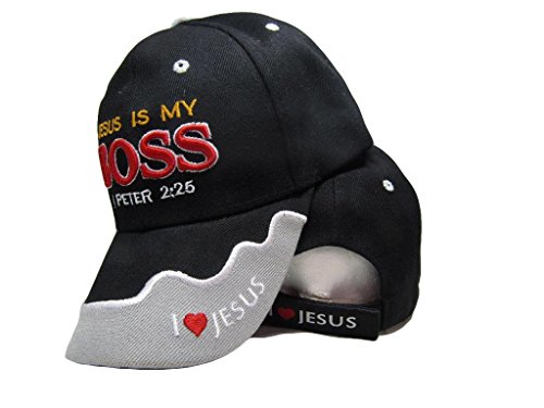 Christ Christian Jesus Is My Boss 1 Peter 2:25 Black Embroidered Cap Hat