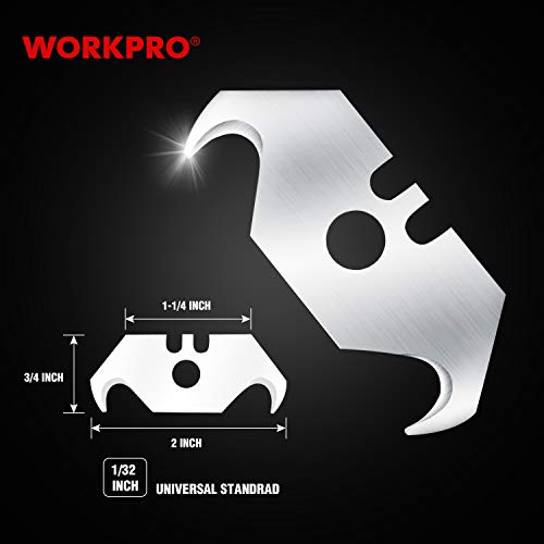WORKPRO Utility Hook Blades, 100 Pack SK5 Steel Hook Utility Knife