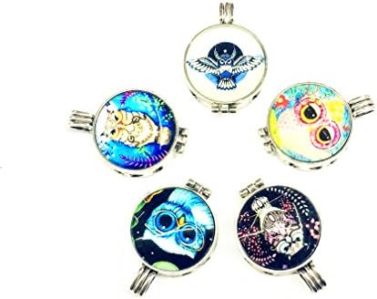CPone 5pcs Owl Style Retro Silver Locket Perfume Fragrance Essential Oil Aromatherapy Diffuser Charms Pendant Necklace