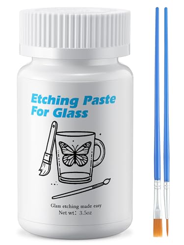 ElectricWise 3.5 OZ Glass Etch Starter Cream Kit for Intricate Designs,Etching Art Cream Etching Paste DIY Art Craft Supplies Create Permanently Stunning Etched Designs for Mirrors Windows Glass
