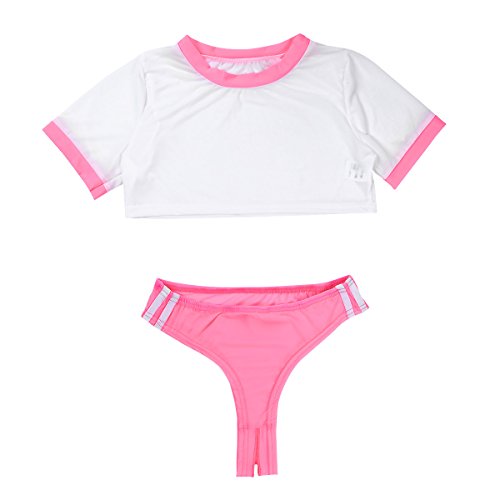 inhzoy Women Girls 2 Pieces Japanese Schoolgirl Uniform Cheer Leader Sexy Anime Cosplay Lingerie Set Pink One Size