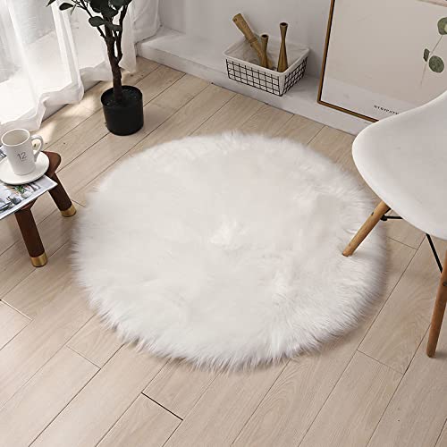 SXYHKJ Faux Sheepskin Rugs, Soft Fluffy Faux Chair Cover Hairy Washable Carpet Non Slip Mats for Chair Bed Sofa Floor with Extra Long Wool (White, 45 x 45 cm)