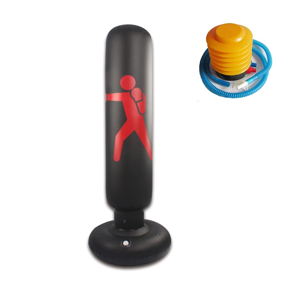 FBBA 160cm Punch Bag Inflatable Boxing Bag Heavy Punching Bag Kick Training Inflatable Tower Bag Punching Bag for Children And Adults Black