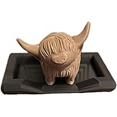Highland Cow Ring Holder with Bed Dish, Farmhouse Decor, Jewelry Organizer, Personalized Gift (Highland Cow Beige/Black Plate)