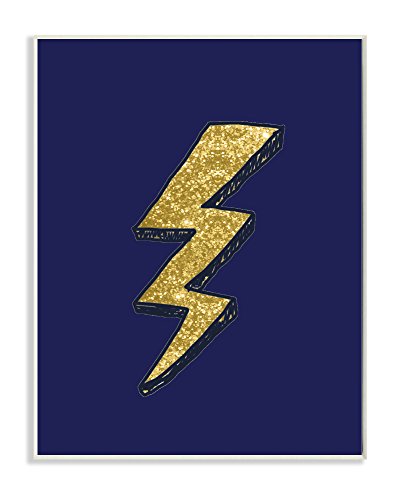 Stupell Home DÃ©cor Graphic Lightning Bolt Gold and Navy Wall Plaque Art, 10 x 0.5 x 15, Proudly Made in USA