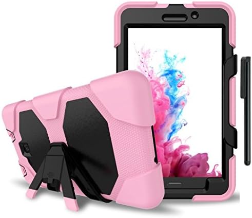 Samsung Galaxy Tab A 7.0 Case(SM-T280),3in1 Heavy Duty Shockproof Armor Three Layer Hard Hybrid Impact Resistant Defender Full Body Protective Kickstand Case with Screen Protector + Stylus Pen - Pink