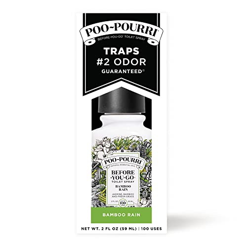POO-POURRI BEFORE-YOU-GO TOILET SPRAY, BAMBOO RAIN, 2 FL OZ, UP TO 100 USES, BATHROOM ODOR DEODORIZER WITH ESSENTIAL OILS FOR HOME OR WORK, TRAVEL ESSENTIALS, TSA APPROVED SIZE, BAMBOO & FRESH GRASS
