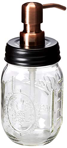 Industrial Rewind Mason Jar soap Dispenser - 16oz Clear Pint Ball Mason Jar with Black lid/Smooth Action Copper Pump