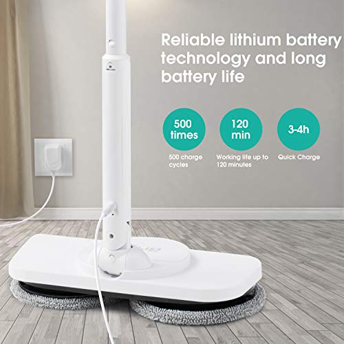 Brigii Electric Mop and Window Cleaner in One, 360 Rotation Cordless Mop for Hardwood,Vinyl,Tile,Laminate Floor Cleaning,Ligthweight Power Floor Polisher with Microfiber Cleaning Pads-X180 White