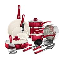 GreenLife Soft Grip Healthy Ceramic Nonstick 16 Piece Cookware Pots and Pans Set, PFAS-Free, Dishwasher Safe, Red GreenLife Soft Grip Healthy Ceramic Nonstick 16 Piece Cookware Pots and Pans Set, PFAS-Free, Dishwasher Safe, Red