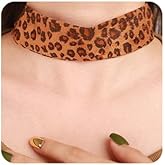 Xerling Sexy Leopard Print Wide Choker Necklace Brown Velvet Necklace for Women