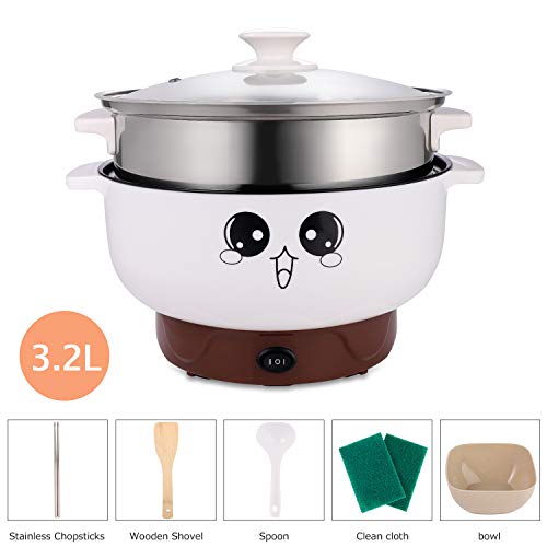 MINGPINHUIUS 4-in-1 Multifunction Electric Cooker Skillet Wok Electric Hot Pot For Cook Rice Fried Noodles Stew Soup Steamed Fish Boiled Egg Small Non-stick with Lid (3.2L, with Steamer) - Thumbnail 6