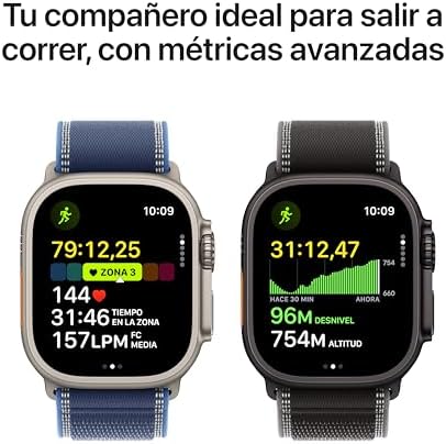 Relógio Ultra 3 GPS + Relógio Premium, Celular para Corrida e Multisport, com Capa de Titânio Resistente de 49 mm e Bracelete Alpine Loop Azul Claro - Tamanho L. Monitores Avançados de Saúde e Treino