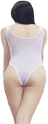 2018 New Women Stealthy Open Seat One Piece Hot Underware High Cut Minimal Coverage Bottom Sukumizu (White)