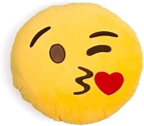 SANSEZZ Smiley Emoticon Yellow Round Cushion Stuffed Plush Soft Pillow - Heart Eyes, 12x12-inch/ 30x30cm
