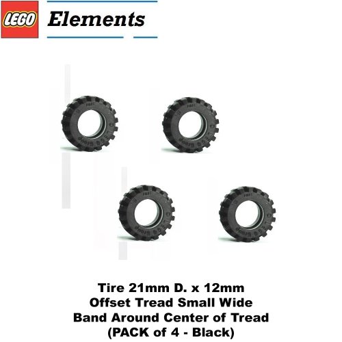 Lego Parts: Tire 21mm D. x 12mm - Offset Tread Small Wide, Band Around Center of Tread (PACK of 4)