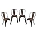 Purenity Metal Stack-Able Industrial Chic Dining Bistro Cafe Side Chairs, Outdoor and Indoor, Wood Seat, Set of 4