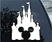 Disney Style Castle with Mickey Inspired Vinyl Car Window Decal Sticker (White)