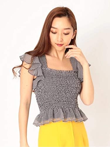 Amazon Cecil Mcbee セシルマクビー ギンガムチェック 袖フリルシャーリングブラウス セシルマクビーオリジナル スクエアネック ブラック M シャツ ブラウス 通販