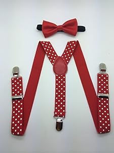 Image of Boys Girls Child Bow Tie Suspender (RED BOW) by Four-seasonstore