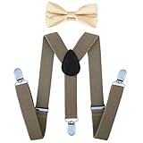 AWAYTR Kids Boys Girls Suspenders Strong Clips With Bow tie Set (Camel)